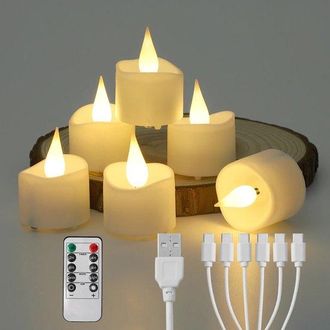 OEM 6 Velas Led Recargables Sin Llama, Con Temporizador Y Control Remoto, Velas Falsas Intermitentes De 5 X 3,5 Cm, Halloween, Navidad Y Funerales