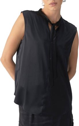 Sanctuary Tie Neck Satin Shell Top In Black