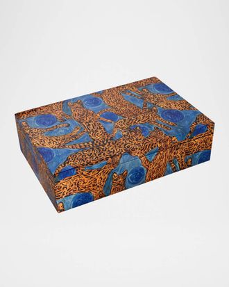 Hunt Slonem Ocelot & Blue Pearls Lacquer Box