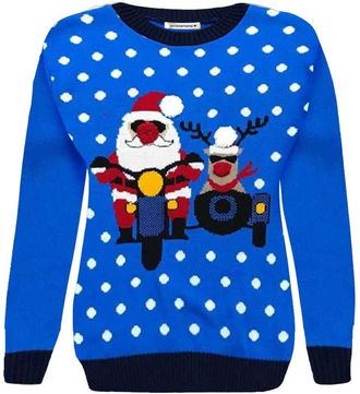 Janisramone Christmas Jumpers for Women UK, Reindeer 3D Pom Pom Rudolph Xmas Knitted Crewneck Ugly Sweater, Novelty Unisex Christmas Jumpers for Women, Red Long S
