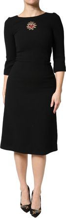 Dolce & Gabbana Black Wool Sacred Heart Patch Midi Womens Dress (Pre-Owned)