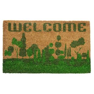 Imports Decor Welcome Nature Coir Door Mat, Green Landscape Coconut Fiber Doormat with Non-Slip PVC Backing, Indoor Outdoor Entrance Rug
