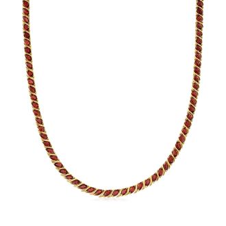 Ross-Simons Garnet Tennis Necklace in 18kt Yellow Gold Over Sterling Silver