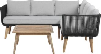Beliani Conjunto De Sala De Estar Esquinero 5 Plazas De Madera De Acacia Negro Madera Clara Gris Pardo Alcamo