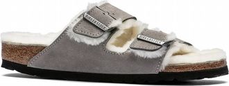 Birkenstock Womens Arizona Shearling Suede Leather Sandals In Natural