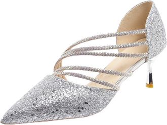 Generic Womens Sparkly Stiletto Heels Pointed Toe Pumps Slip On Dressy Party Wedding Bride Shoes (Silver,7.5)