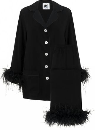 Sleeper Womens Double Feathers Party Pajama Set In Black