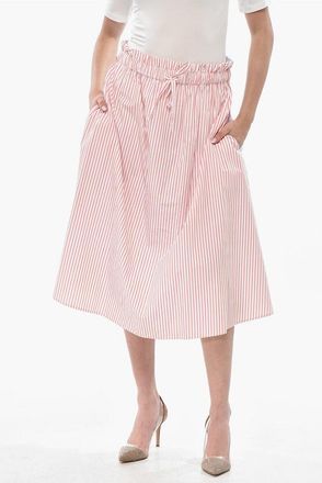 Woolrich Striped Cotton Poplin Midi Skirt With Elastic Waist size Xl