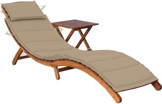 vidaXL Tumbona De Jard&iacute;n Con Mesa Y Coj&iacute;n Madera Maciza De Acacia Vidaxl