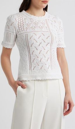 Elie Tahari Lily Cotton Pointelle T-Shirt in Sky White at Nordstrom, Size X-Large