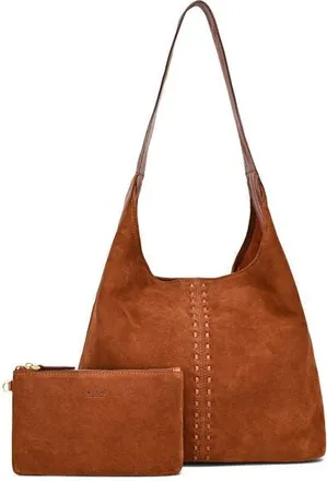 OLD TREND Hydrangea Genuine Leather Suede Classic Hobo Bag in Brown at Nordstrom