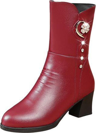Generic Womens Fashionable Mid Calf Boots with Thick Heel and Soft Sole Velvet Ankle Footwear for Warm Comfort (5.5)