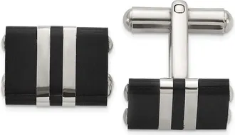 Diamond2Deal Stainless Steel Brushed and Polished Black IP-plated Cuff Links
