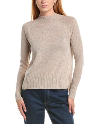 Fort&eacute; Cashmere Hi Low Rib Trim Funnel Neck 100% Cashmere Sweater