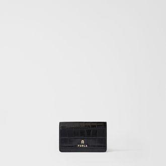 Furla Camelia Card Case S Nero Black Cocco Print Calf Leather Woman