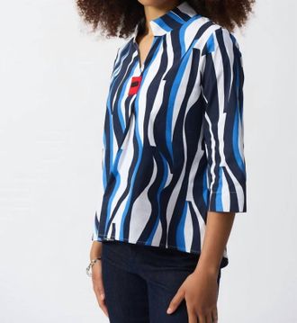 Joseph Ribkoff Woven Abstract Print Trapeze Top In Blue/white