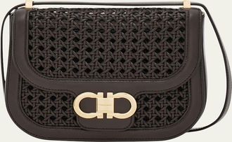 Ferragamo Double Gancini Woven Leather North-South Crossbody Bag