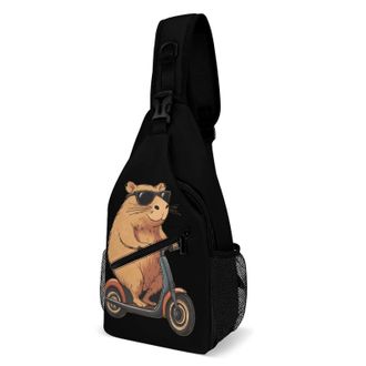 Generic Cute Capybara Scooter Unisex Shoulder Bags Casual Crossbody Chest Bag Sling Backpack for Hiking Cycling Travel