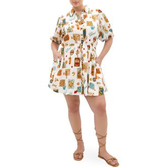 City Chic Sao Paulo Amore Print Shirtdress in Creme La Dolce at Nordstrom, Size Xxxs