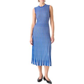 Akris Two-Tone Silk, Wool & Cotton Blend Sweater Dress in Lapis Blue-Ecru at Nordstrom, Size 10