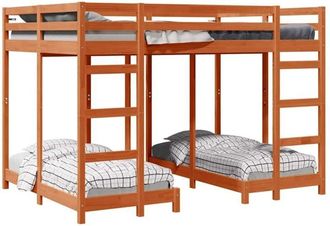 vidaXL Triple Bunk Bed Frame Wax brown 140 x 200 cm Solid Pine Wood vidaXL