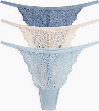 H&M 3er-Pack Tangas aus Spitze - Blue