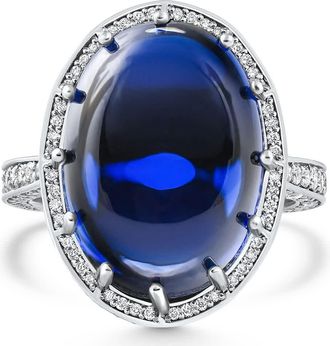 Pompeii3 22.70Ct Ceylon Star Sapphire Diamond Heirloom Ring 14k White Gold Lab Grown Size: 7