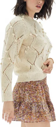 Minkpink Open-Knit Ball-Detail Sweater In Ivory