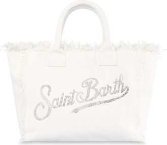 MC2 Saint Barth Rectangular Cotton Vanity Shoulder Bag with Rhinestone Logo