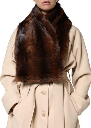 Dolce & Gabbana Black Brown Stripe Fur Shawl Wrap Womens Scarf