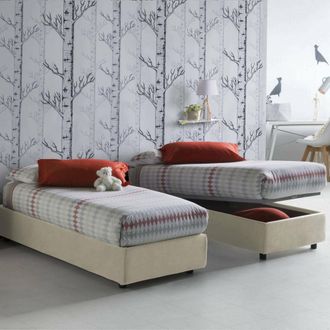 Dmora Dmora - Cama Individual Dabate, Cama Contenedor Con Revestimiento De Tela, 100% Made In Italy, Apertura Frontal, Con Colch&oacute;n Cm 80x190 Incluido, Beige