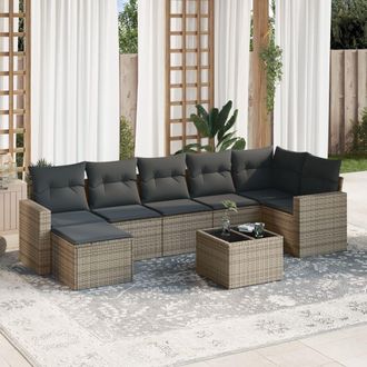 vidaXL Vidaxl - Set De Sof&aacute;s De Jard&iacute;n 8 Pzas Y Cojines Rat&aacute;n Sint&eacute;tico Gris