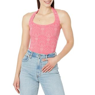 Free People with Love Bodysuit Womens Pink Printed Stretch One Piece GBO1792