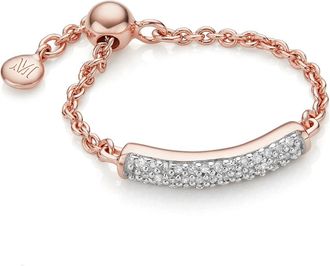 Monica Vinader Rose Gold Fiji Bar Adjustable Friendship Diamond Ring Diamond