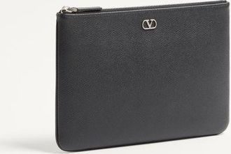 Valentino Garavani Pouch Valentino Garavani Vlogo Signature In Vitello Granato Uomo NERO UNI