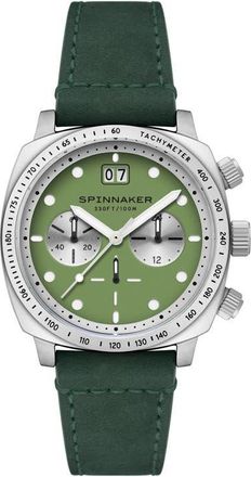 Spinnaker Hull Chronograph Leather Strap Watch, 42mm in Green at Nordstrom