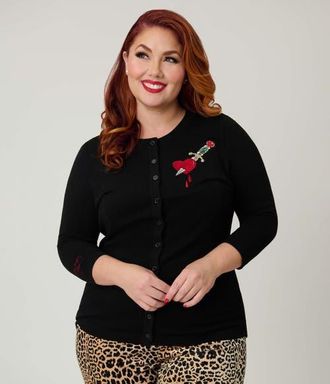 Unique Vintage Plus Size Bookworm Cardigan in Black W/Dagger at Nordstrom, Size 2X