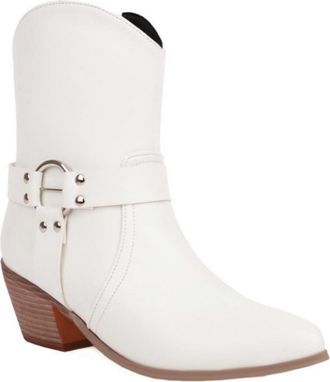 Generic Womens Western Cowboy Mid Calf Boots, Retro Chunky Heel for Country and Casual Style,White,7.5 UK