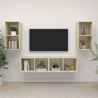 vidaXL Vidaxl - Muebles De Sal&oacute;n De Pared 4 Pzas Madera Ingenier&iacute;a Roble Sonoma