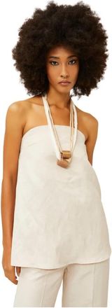 Souvenir Gestructureerde Viscose Linnen Top - Dames - Tops zonder mouwen - Wit - M - Linnen - Tops