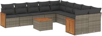 vidaXL Set De Sof&aacute;s De Jard&iacute;n 11 Pzas Y Cojines Rat&aacute;n Sint&eacute;tico Gris Vidaxl