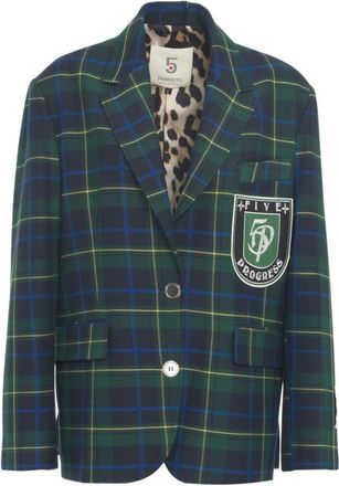 5 Progress Structured Check Blazer With Embroidered Emblem