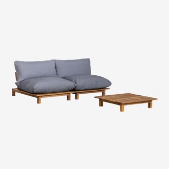 Sklum Conjunto De Jard&iacute;n Con Sof&aacute; Modular Reclinable De 2 Piezas Y Mesa De Centro En Madera De Acacia Brina Sklum