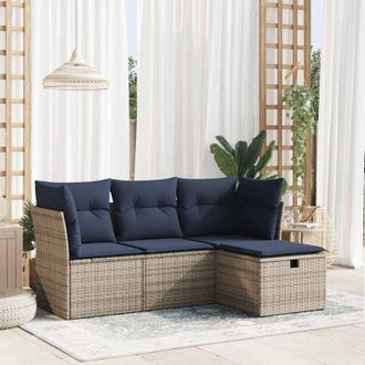 vidaXL Vidaxl - Set De Sof&aacute;s De Jard&iacute;n 4 Pzas Y Cojines Rat&aacute;n Sint&eacute;tico Gris