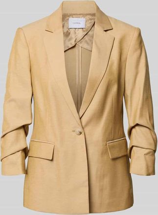 Comma Slim Fit Blazer mit Pattentaschen und gerafften &Auml;rmeln in Beige, Gr&ouml;&szlig;e 36