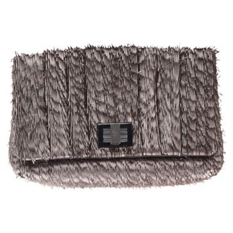 Anya Hindmarch Rosalyn Fringed Clutch Bag in Metallic Grey Leather