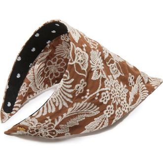 Lele Sadoughi Jackie Embroidered Eyelet Handkerchief Headband in Espresso Garden 200 at Nordstrom