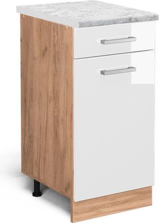 Vicco Mueble Bajo De Cocina R-line, Blanco Alto Brillo, 40 Cm Et M&aacute;rmol