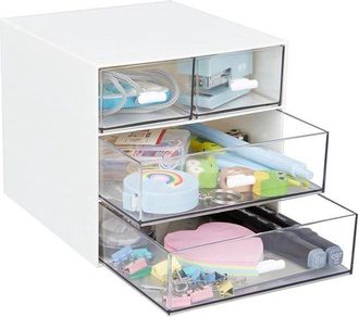 OEM Organizador De Escritorio Con Cuatro Cajones, Caja De Almacenamiento De Pl&aacute;stico Transparente Para Material De Oficina, Clips Cargadores (blanco