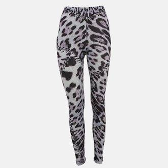 Roberto Cavalli Blue Leopard Print Jersey Leggings